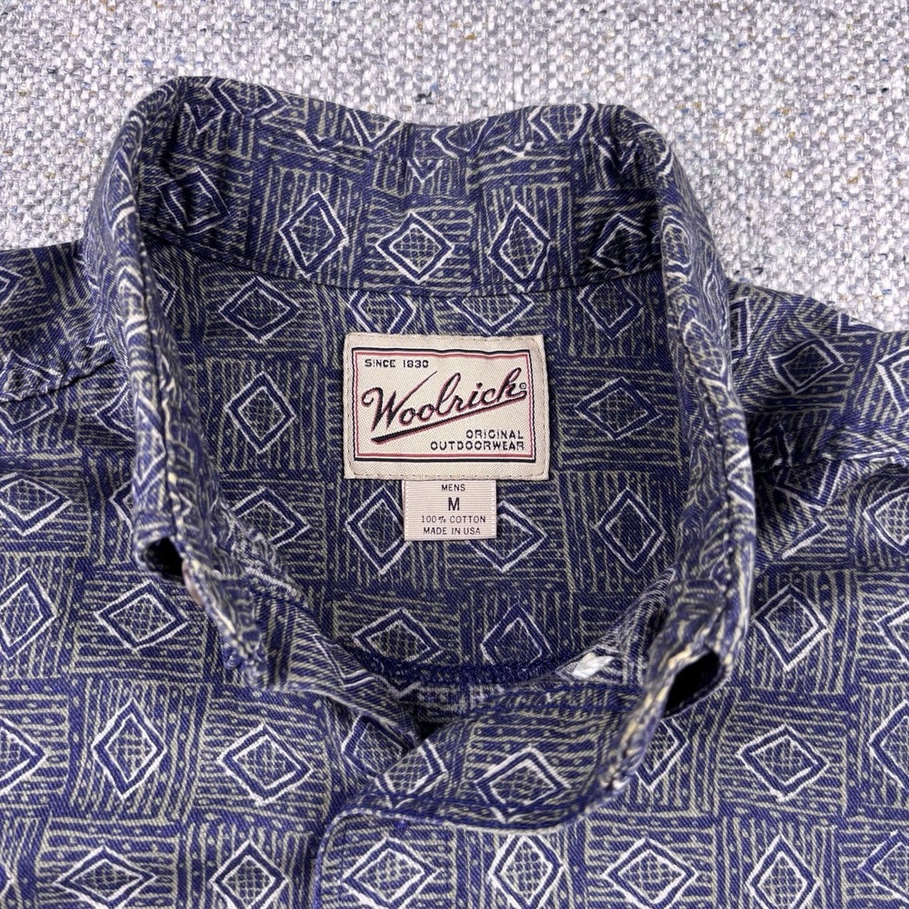 Woolrich Shirt Mens Medium Made in USA Geometric Diamond Short Sleeve Button Up - Picture 2 of 7